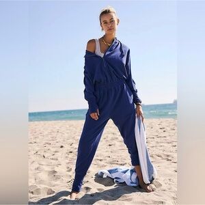 NWT Free People Training Day Jumpsuit In Blue Indigo - S